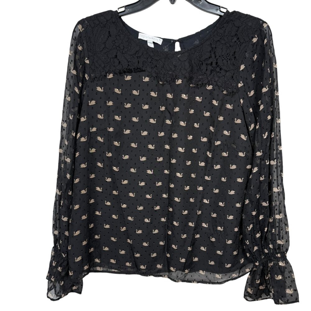 Rsvp By Talbots Fancy Swans Print Top Medium Blac… - image 2